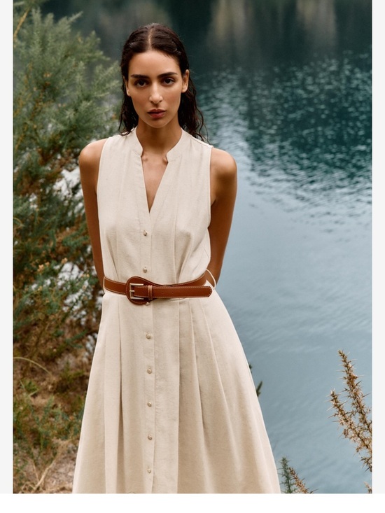 NWT Zara Belted Linen Blend Midi Dress in Tan size L - Picture 4 of 17